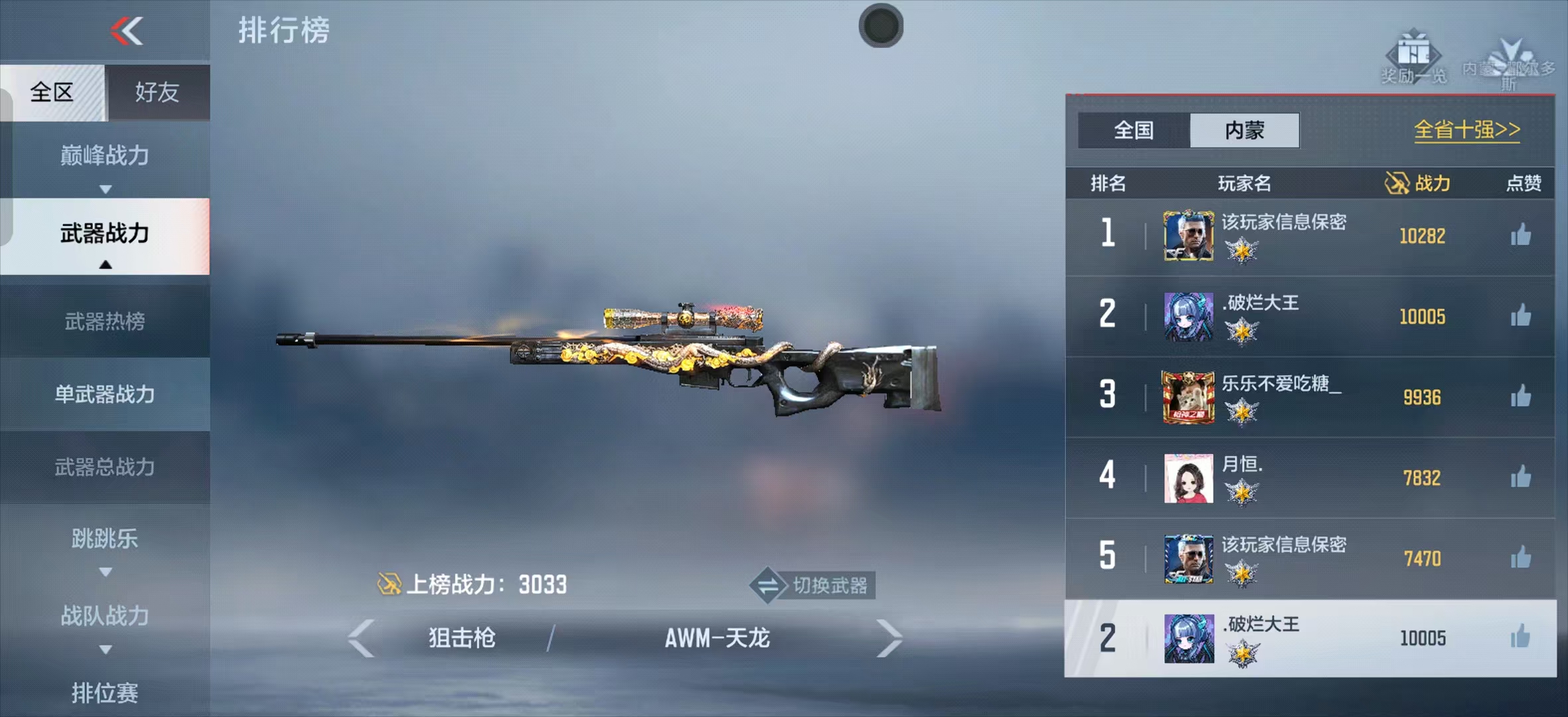 内蒙排行榜